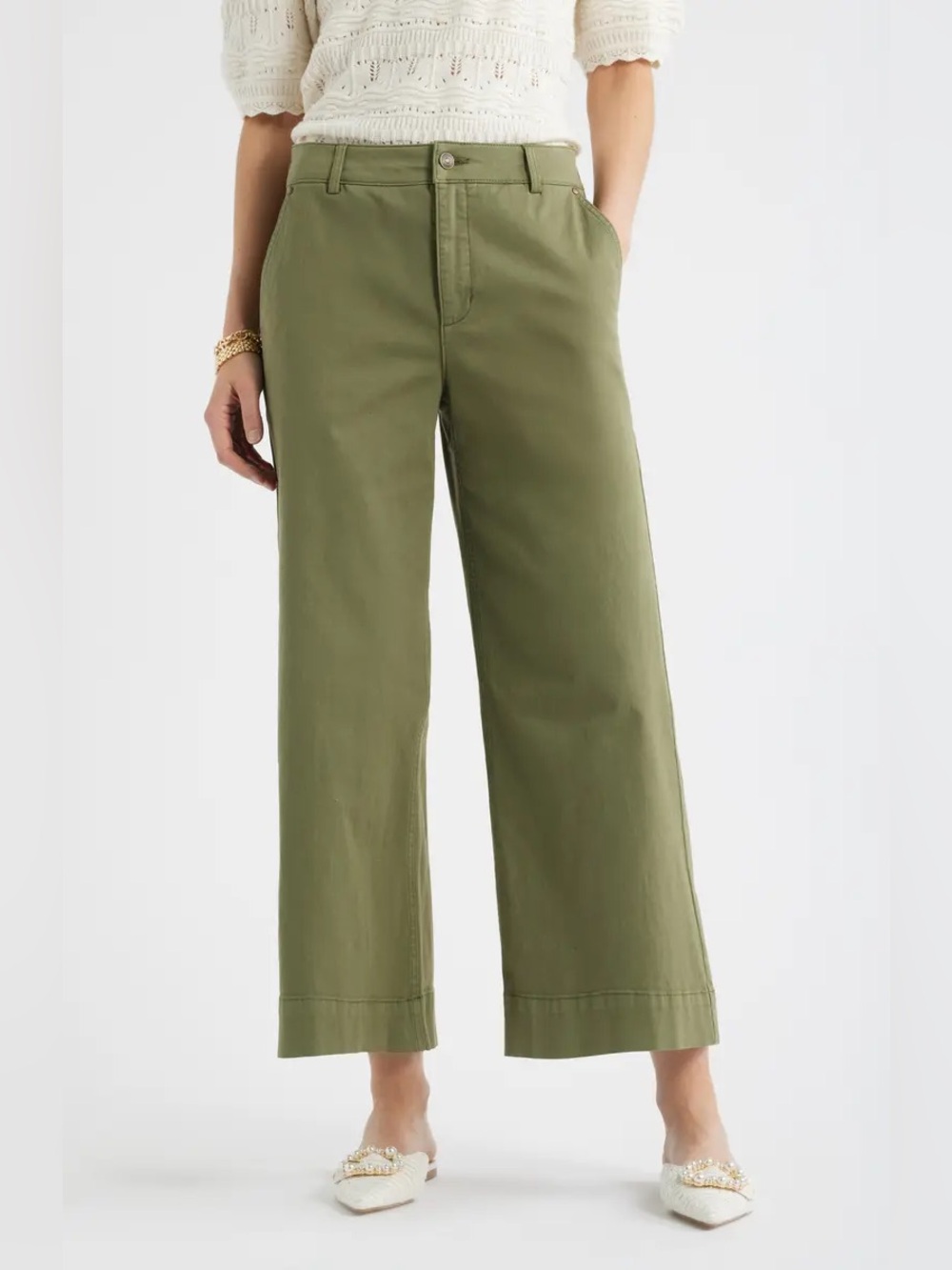 Caslon Ultra High Rise Green Twill Pants size 8 - Picture 1 of 8